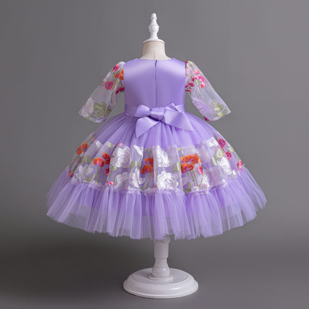 Floral Embroidered Tulle Children's Party Dress