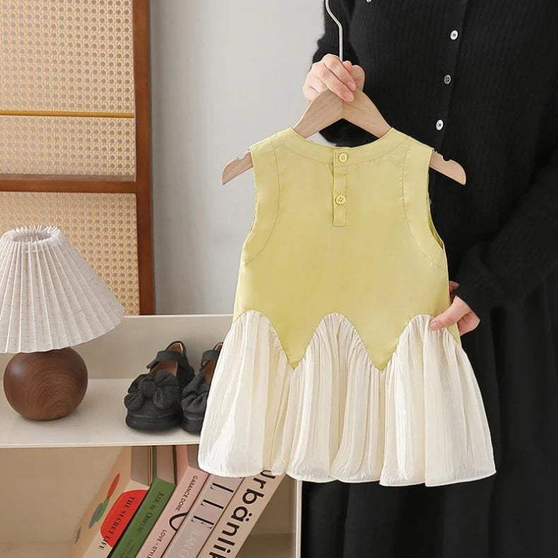 Children's Dress with Pleated Hem and Little Flower