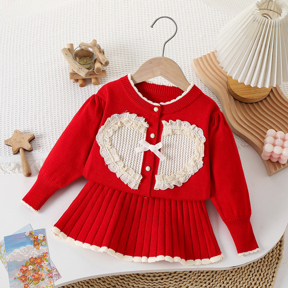 Girls' Knit Set Heart with Bow