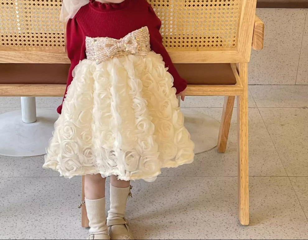 Children's Dress with Bow Flowers