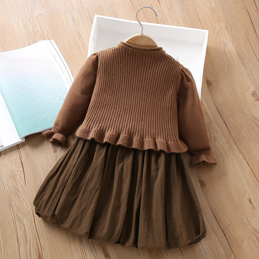 Vestido y cárdigan de osito de punto para niños