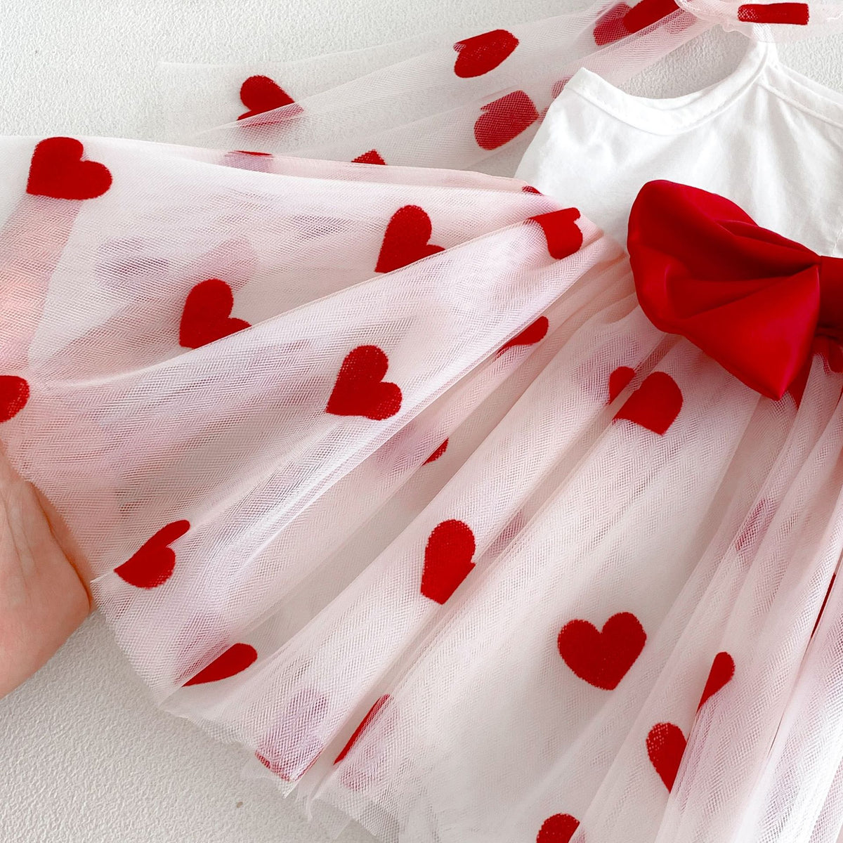 Girls' Dress with Hearts and Small Bow