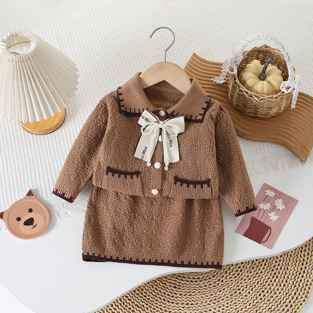 Children's Winter Knit Set with Bow