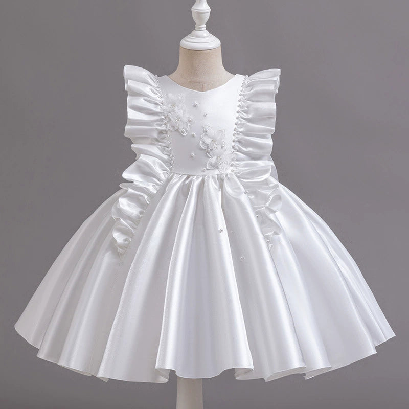 Luxury Party Dress with Flowers and Pearls