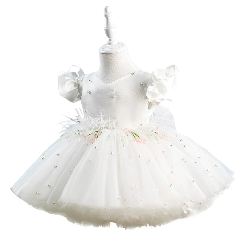 Party Dress with Pearls and Feathers