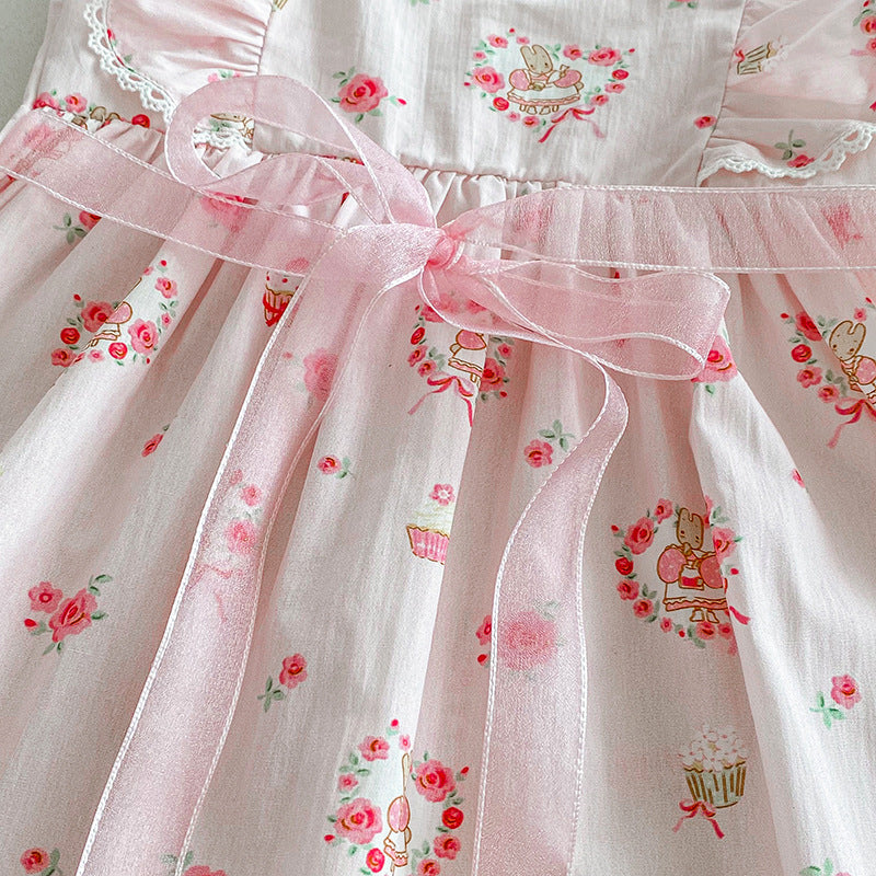 Children's Dress with Teddy Bears and Flowers