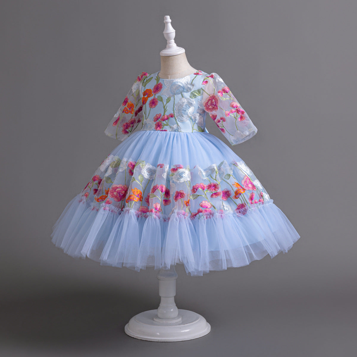 Floral Embroidered Tulle Children's Party Dress