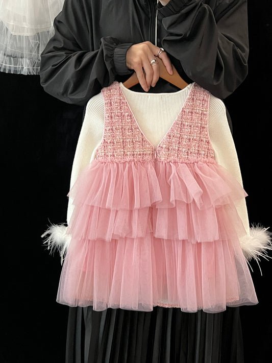 Children's Tweed Dress with Tulle + Blouse