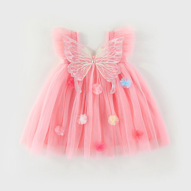 Vestido infantil de tul con alas y flores