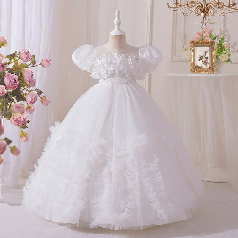 Long Children's Dress with Tulle Ruffles