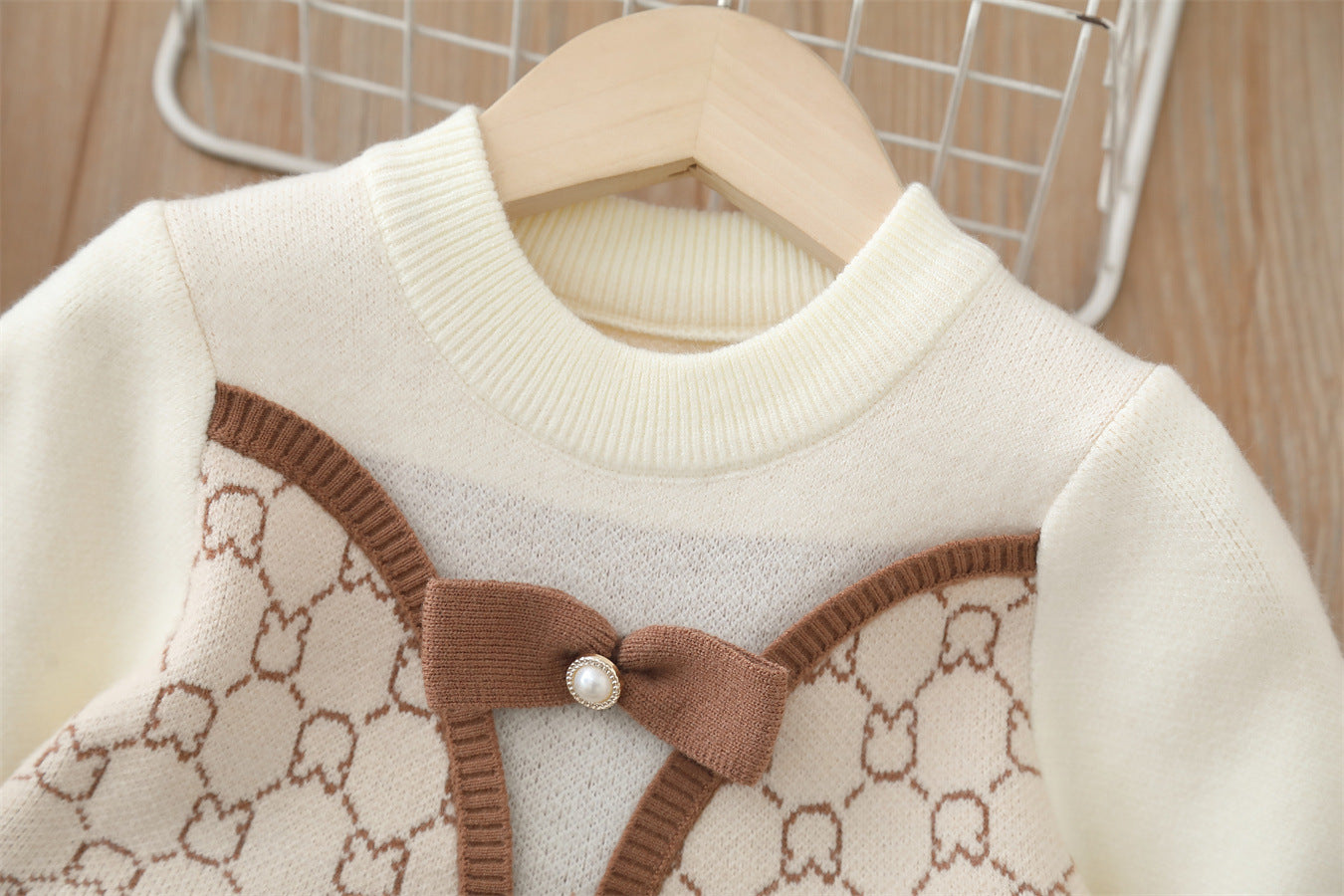 Children's Knitted Dress with Rabbits and Bows