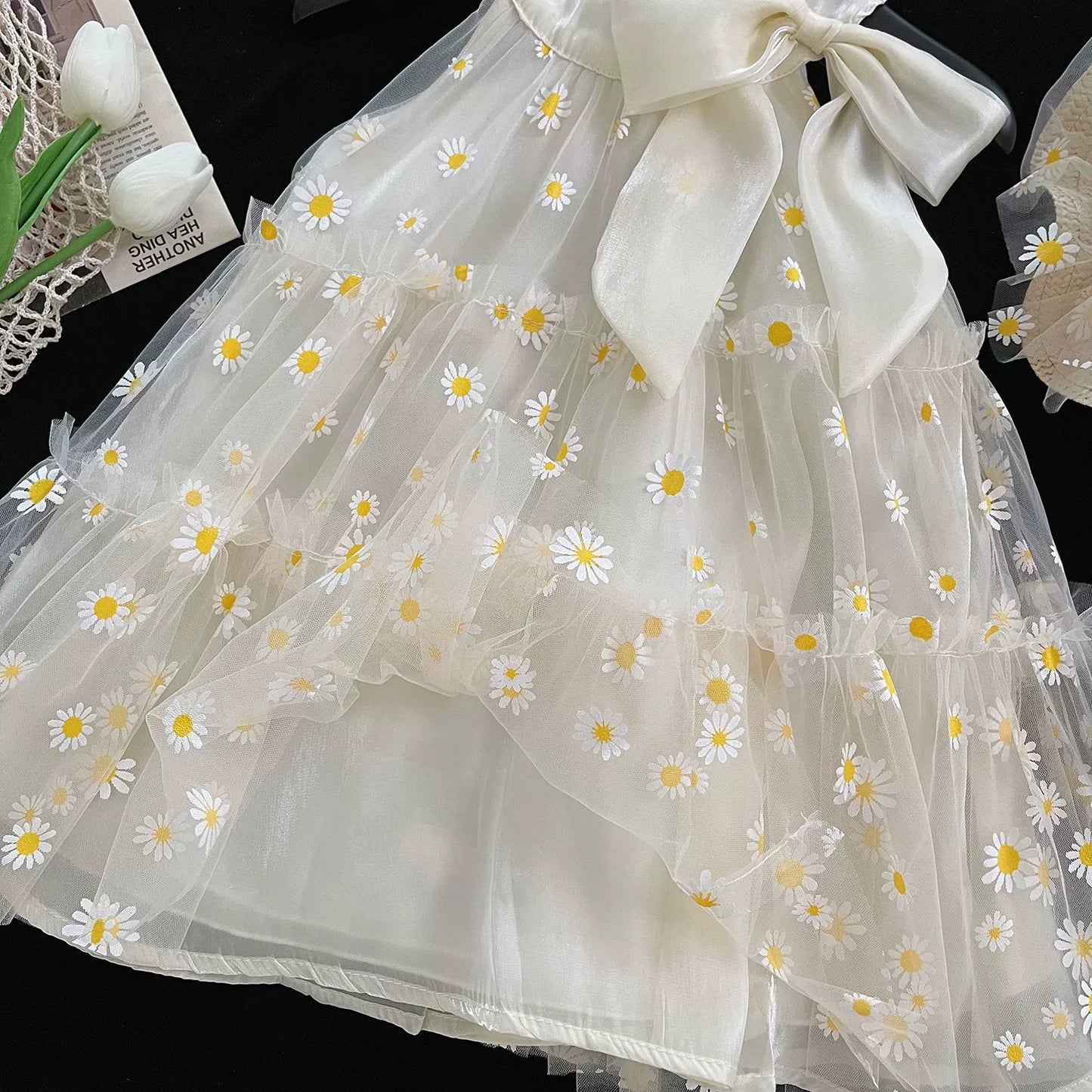 Girls' Tulle Dress with Daisies