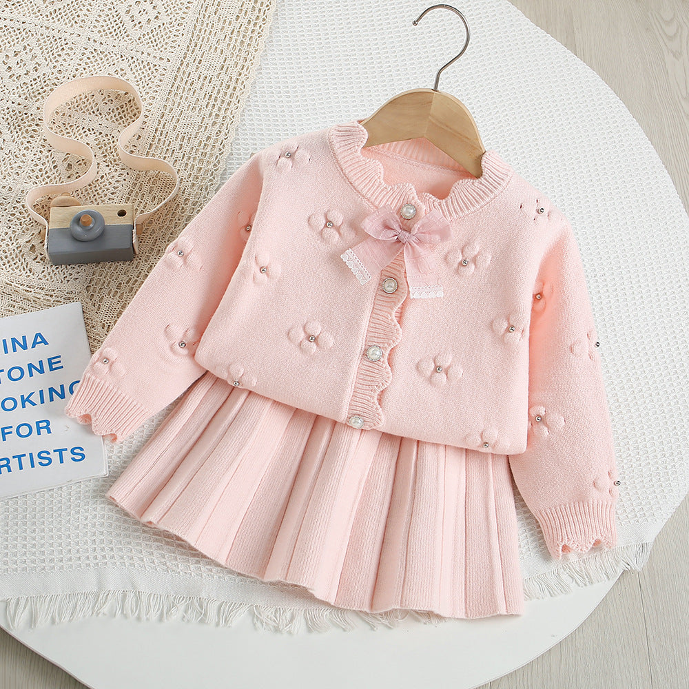 Children's Knit Set with Flowers and Bows