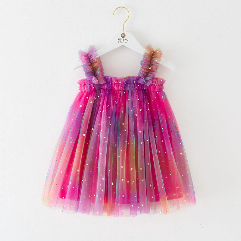 Vestido de tul infantil con estrellas de colores