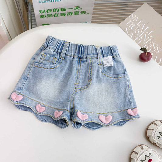 Pantalones cortos vaqueros para bebés y niñas Little Hearts