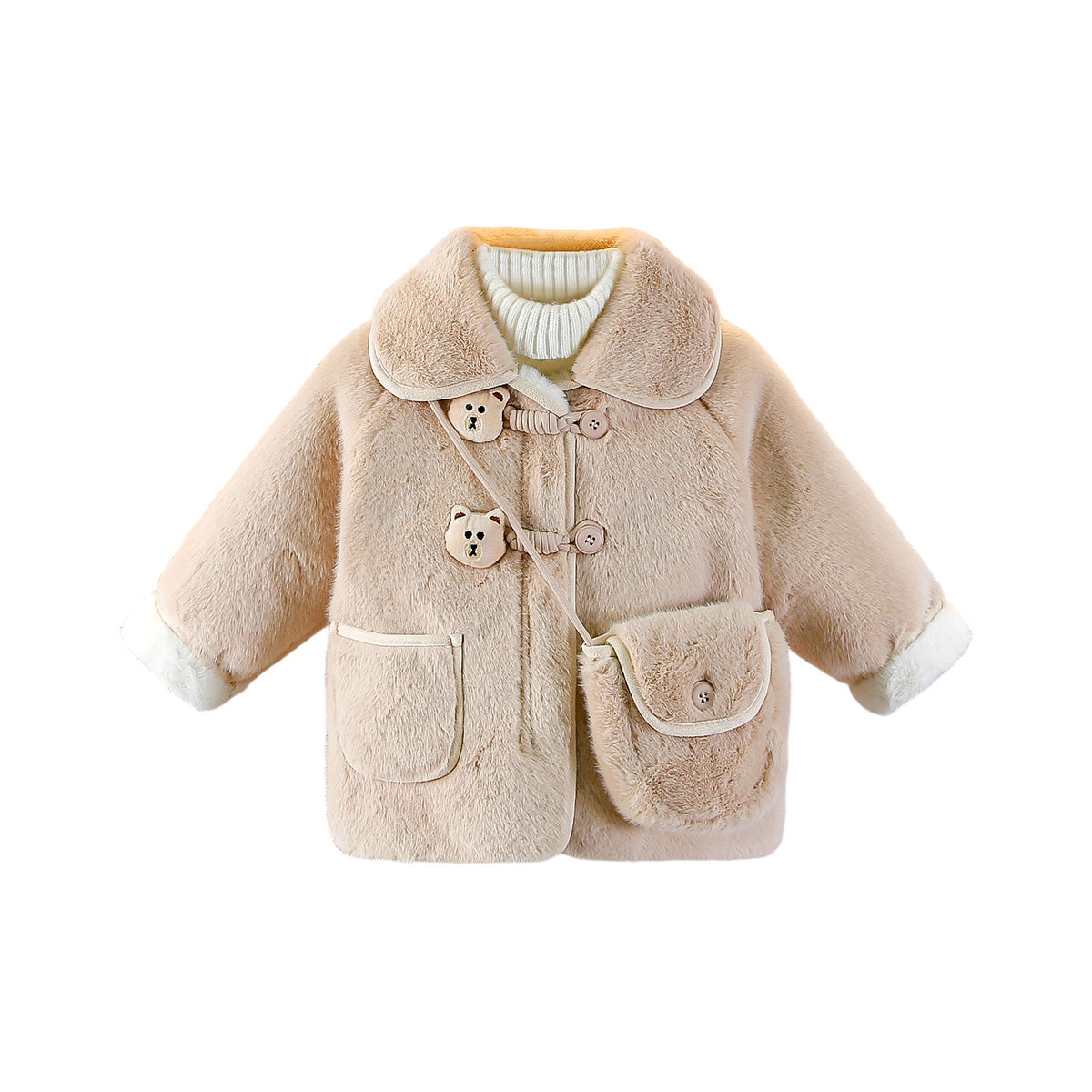 Pink Lapel Baby Thickened Plush Jacket Cute Princess Outerwear Children's Clothing