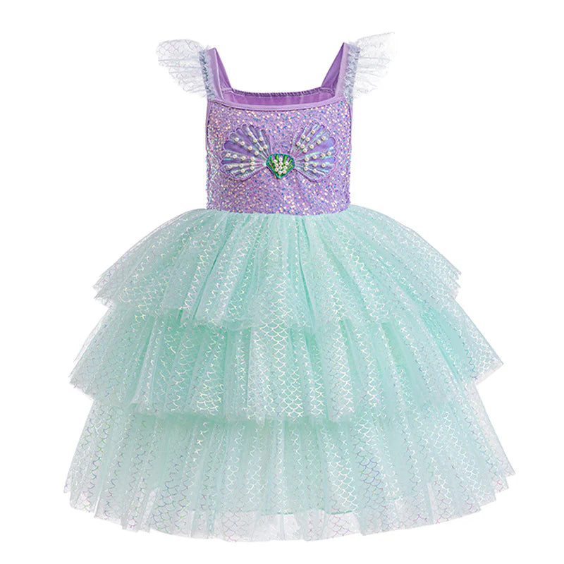 Vestido infantil de princesa sirena brillante