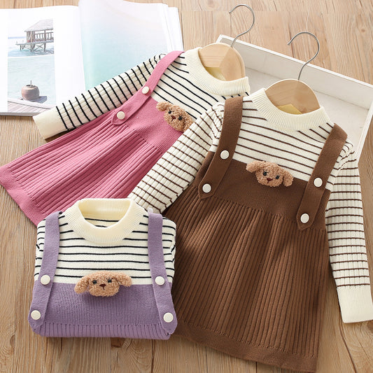 Conjunto infantil para niña Osito de peluche a rayas
