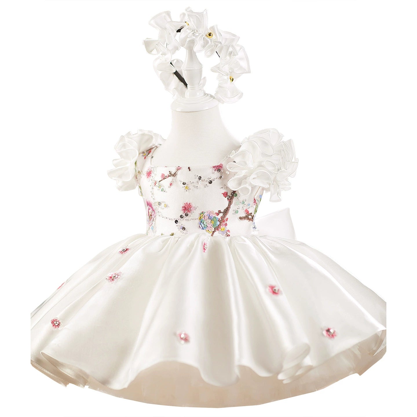 White Party Dress with Sparkling Flowers