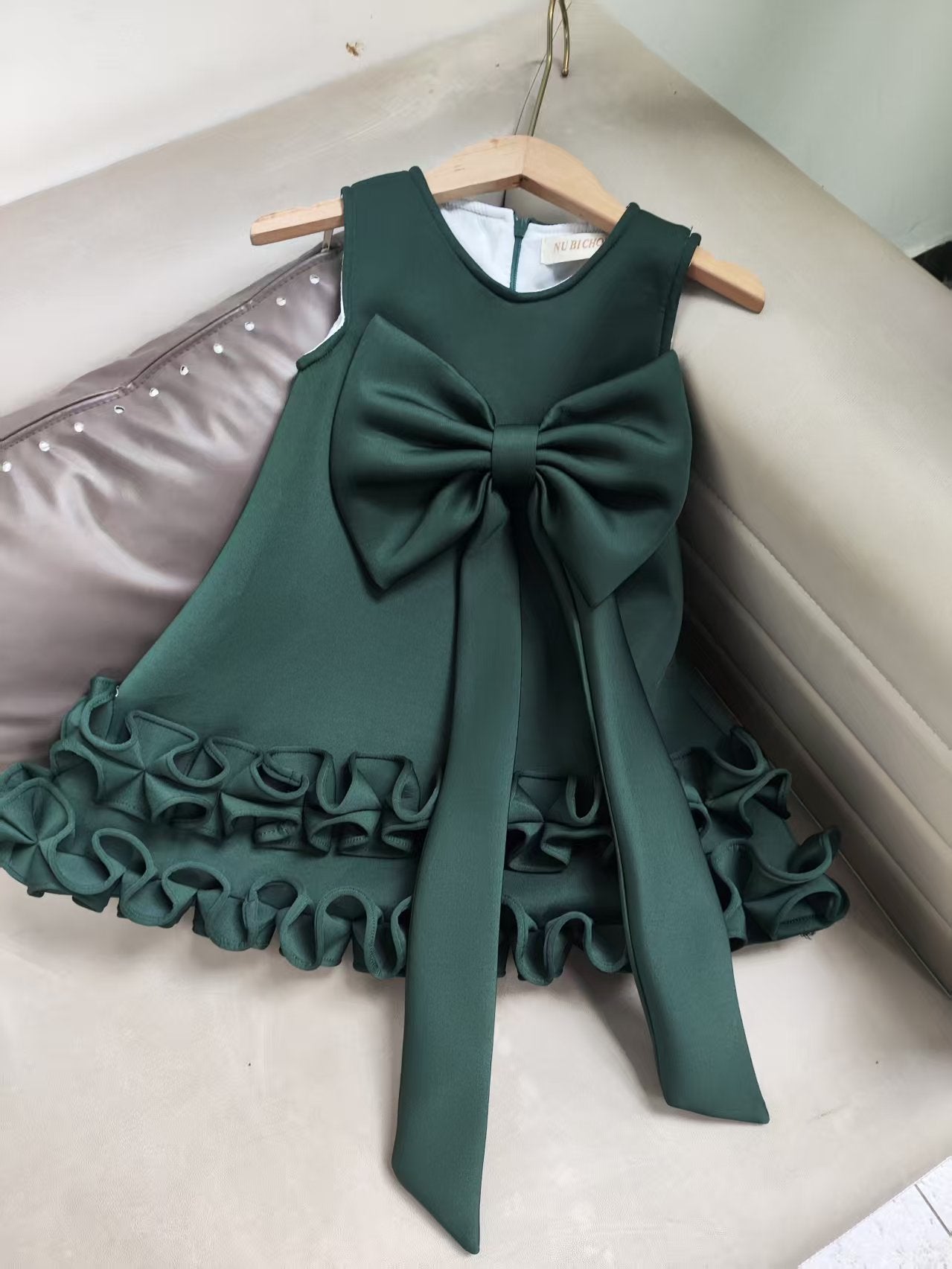 Children's Dress with Ruffles and Bow Hem