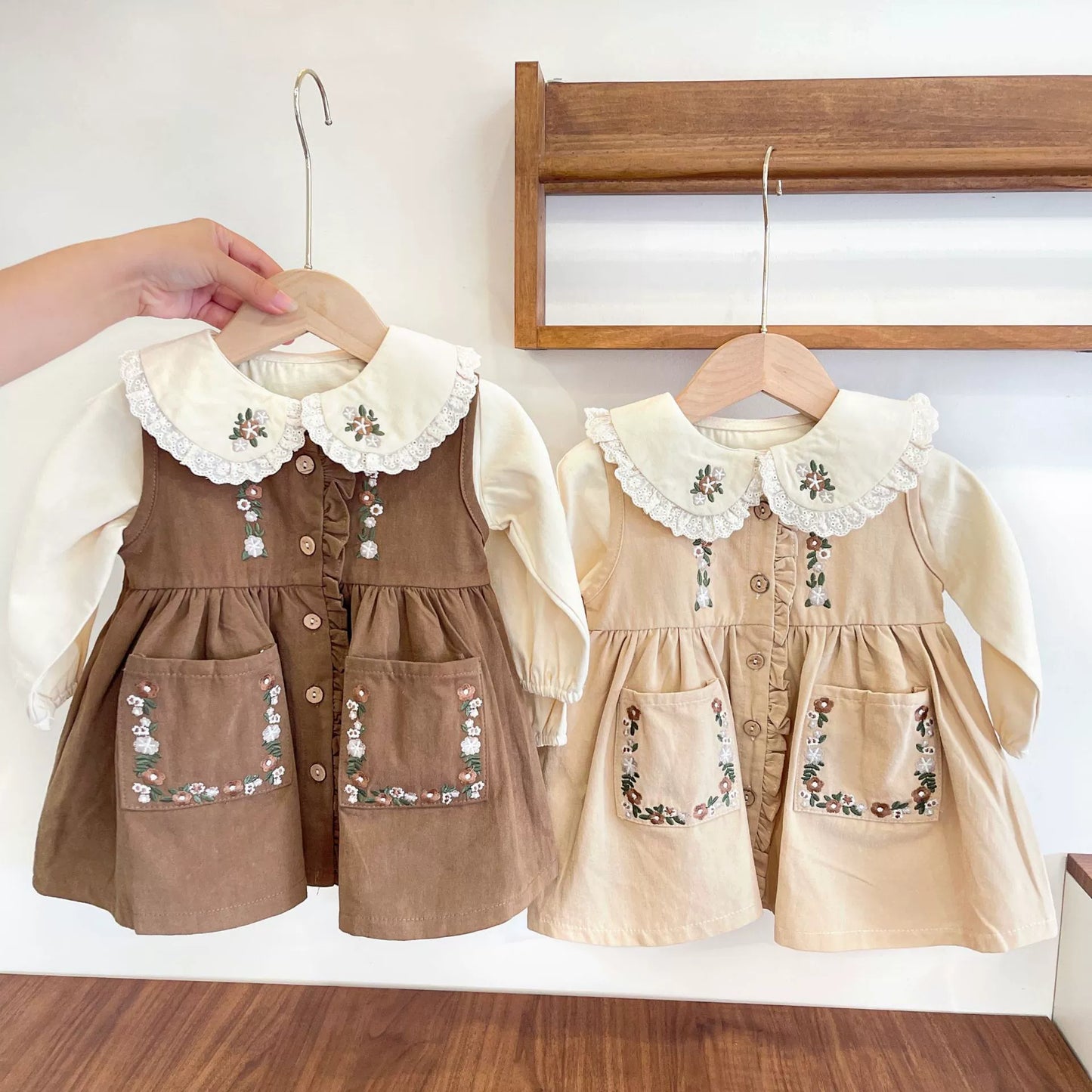 Dress + Embroidered Children's Shirt with Little Flowers