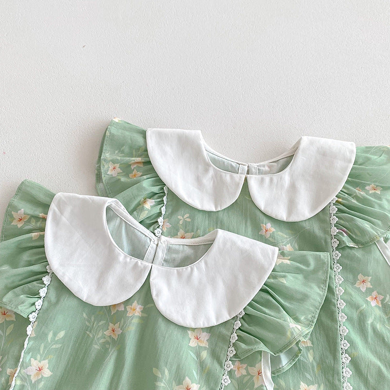 Children's Green Dress with Little Flowers