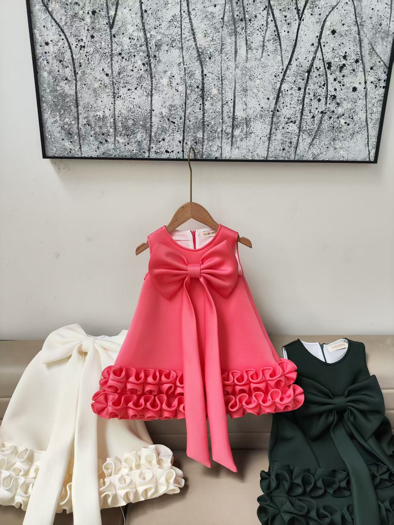 Children's Dress with Ruffles and Bow Hem
