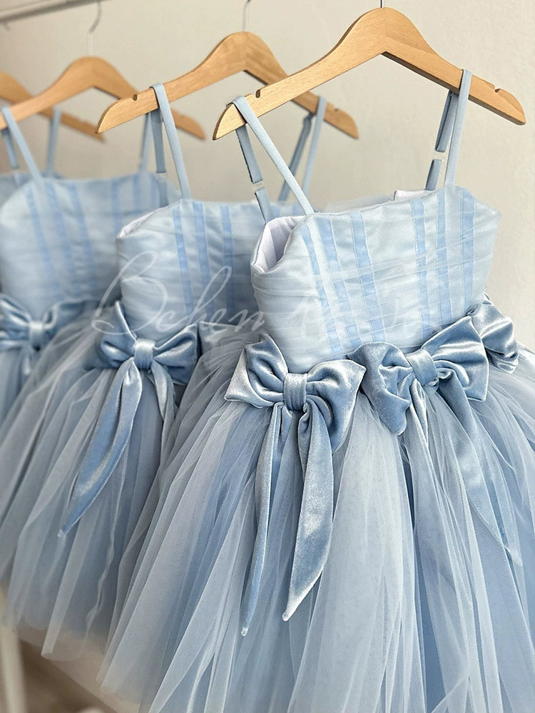Blue Party Dress with Bows