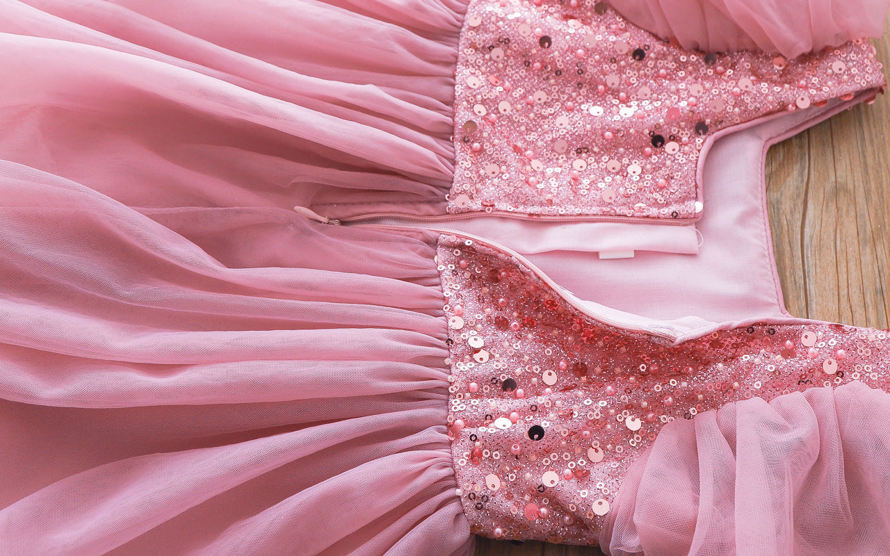 Vestido infantil de tul rosa de Pedrarias