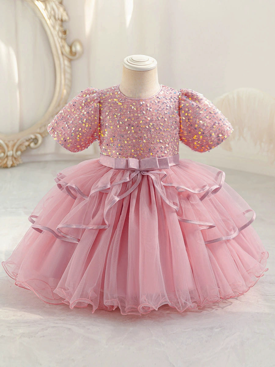Vestido de fiesta infantil con tul brillante y en capas