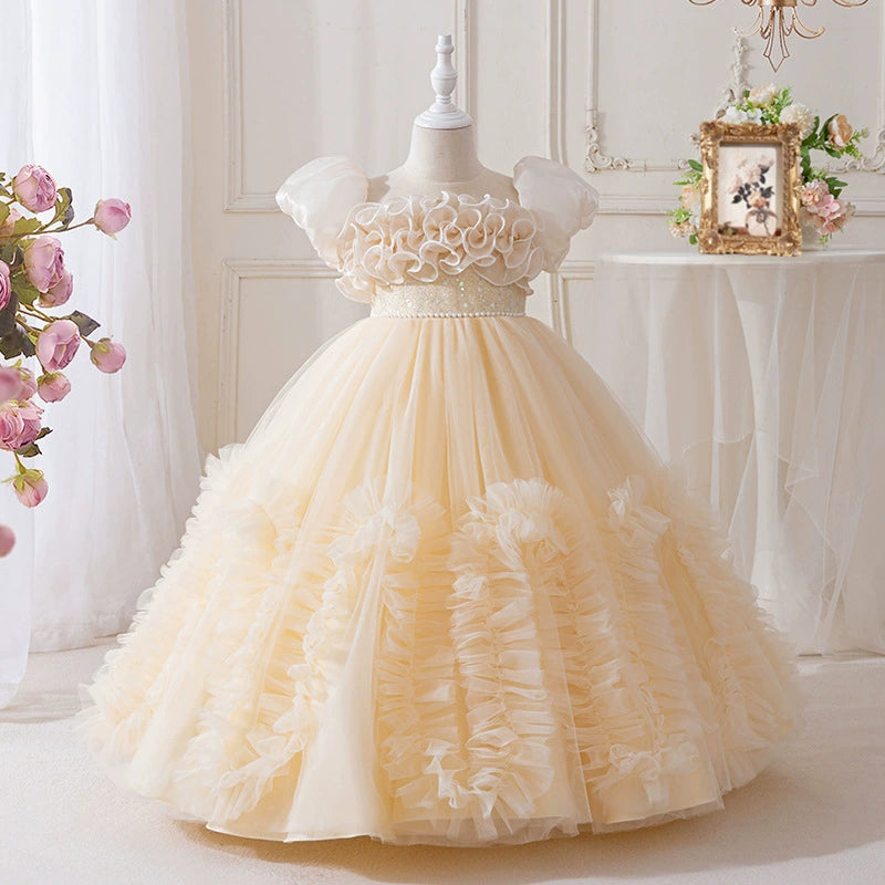 Long Children's Dress with Tulle Ruffles