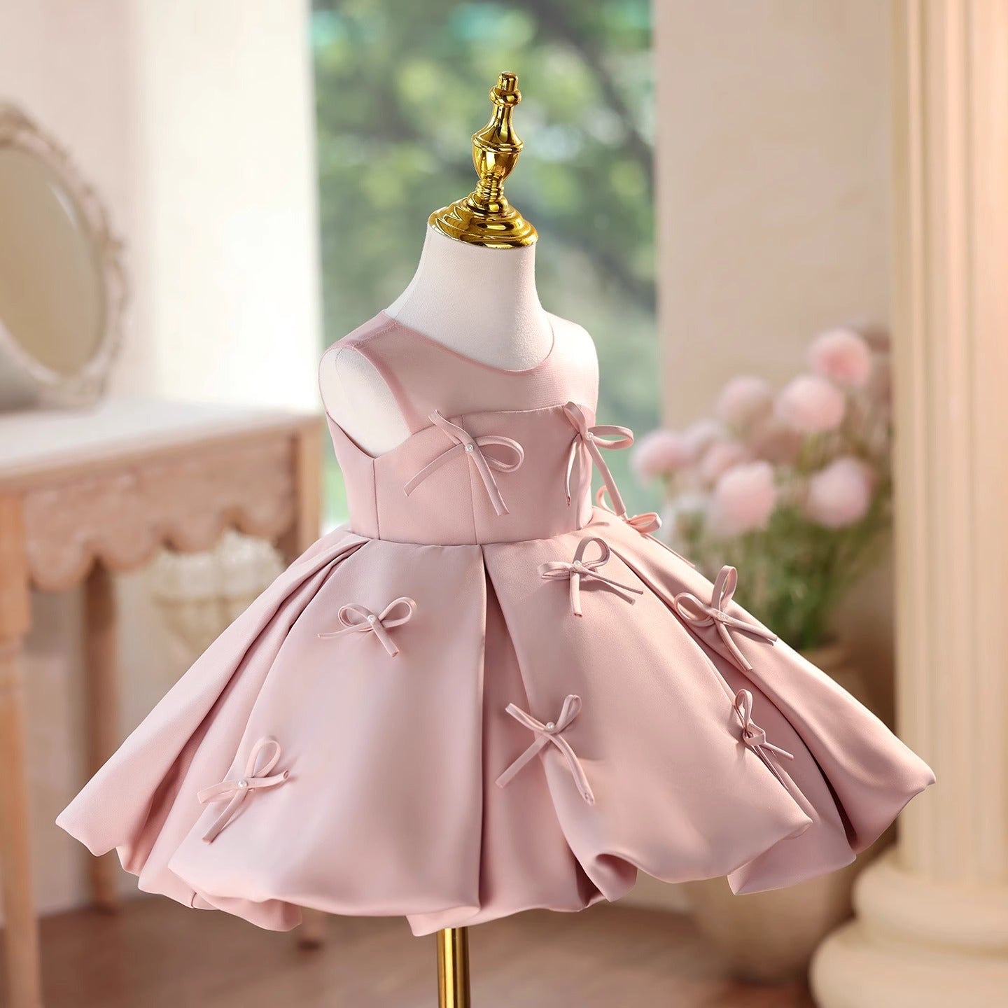 Pink Children's Dress with Bows