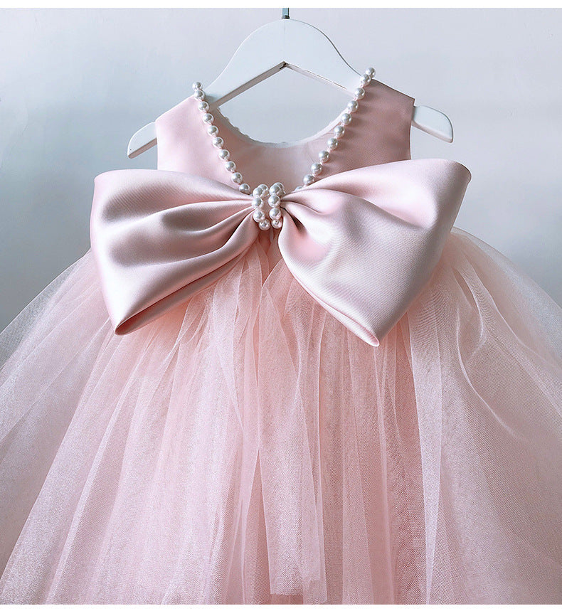 Vestido infantil de tul con piedras y lazo