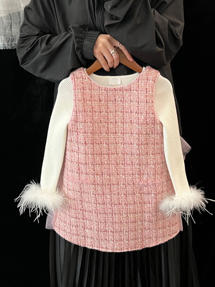 Vestido infantil de tweed con tul y blusa
