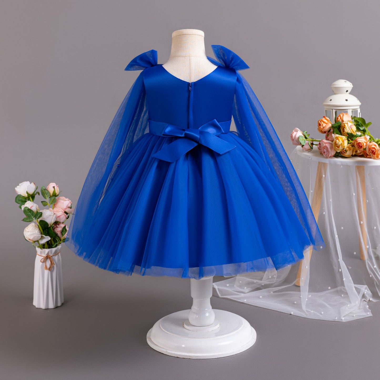 Pearls and Tulle Strap Party Dress