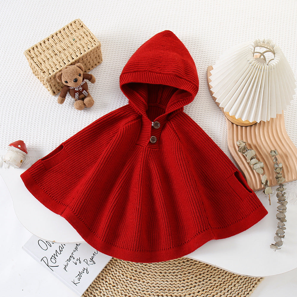 Children's Knitted Poncho with Hood