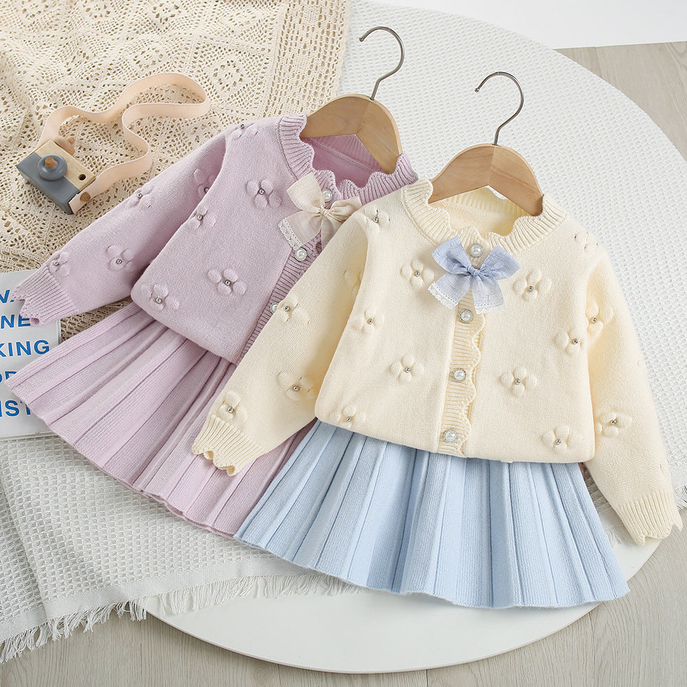 Children's Knit Set with Flowers and Bows