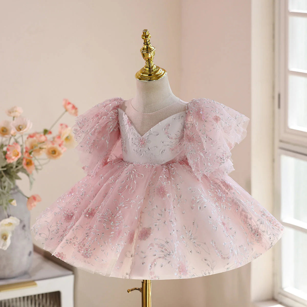 Bouffant Party Dress Flowers and Rhinestones