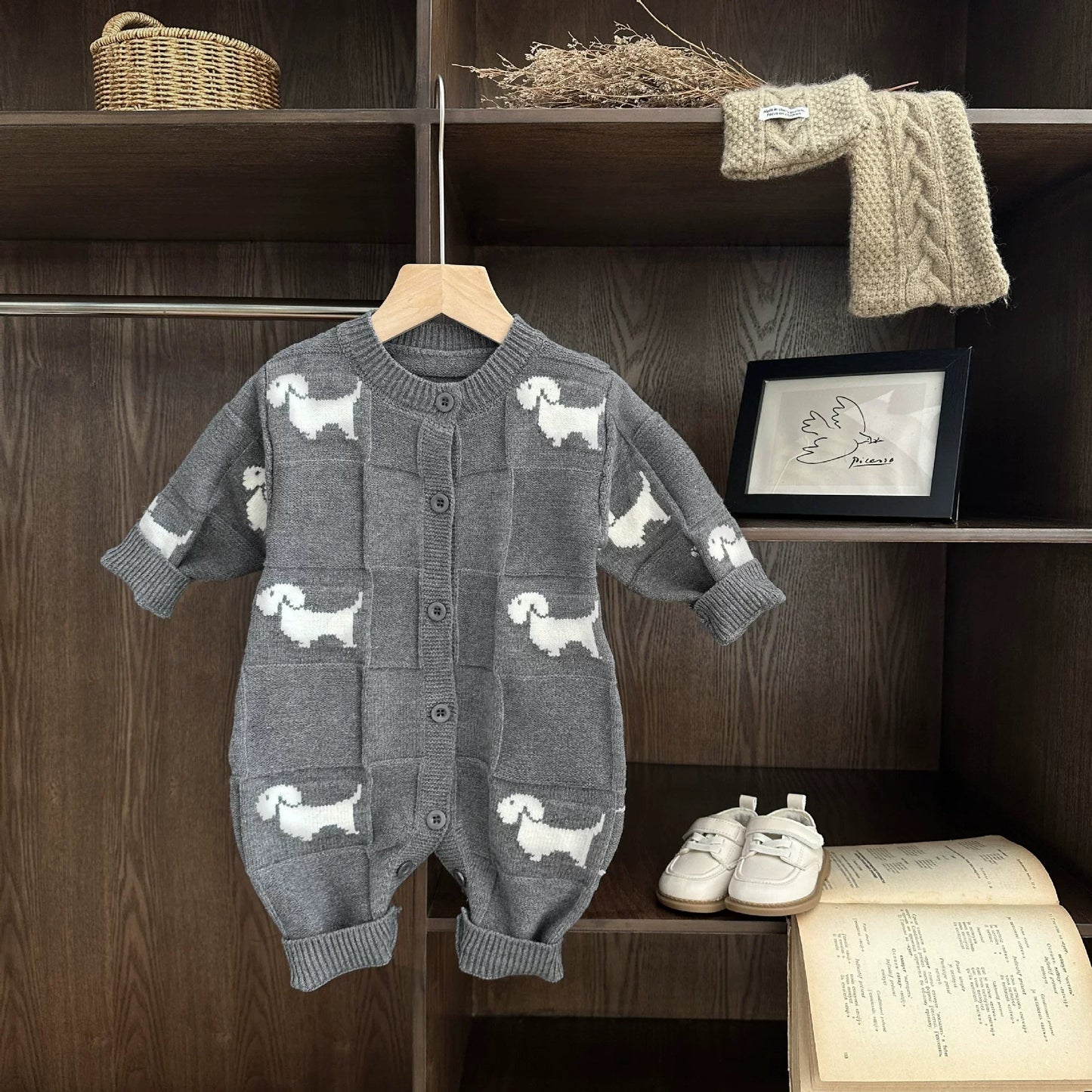 Children's Knitted Jumpsuit with Puppies