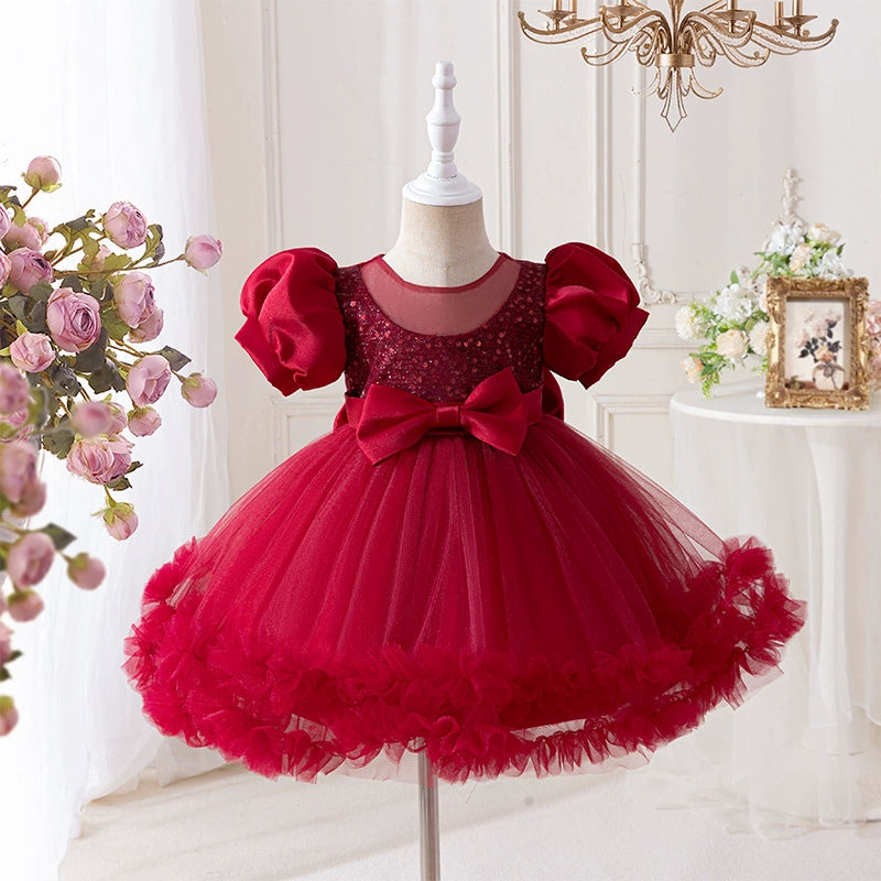 Puffy Party Dress with Bow and Sparkles