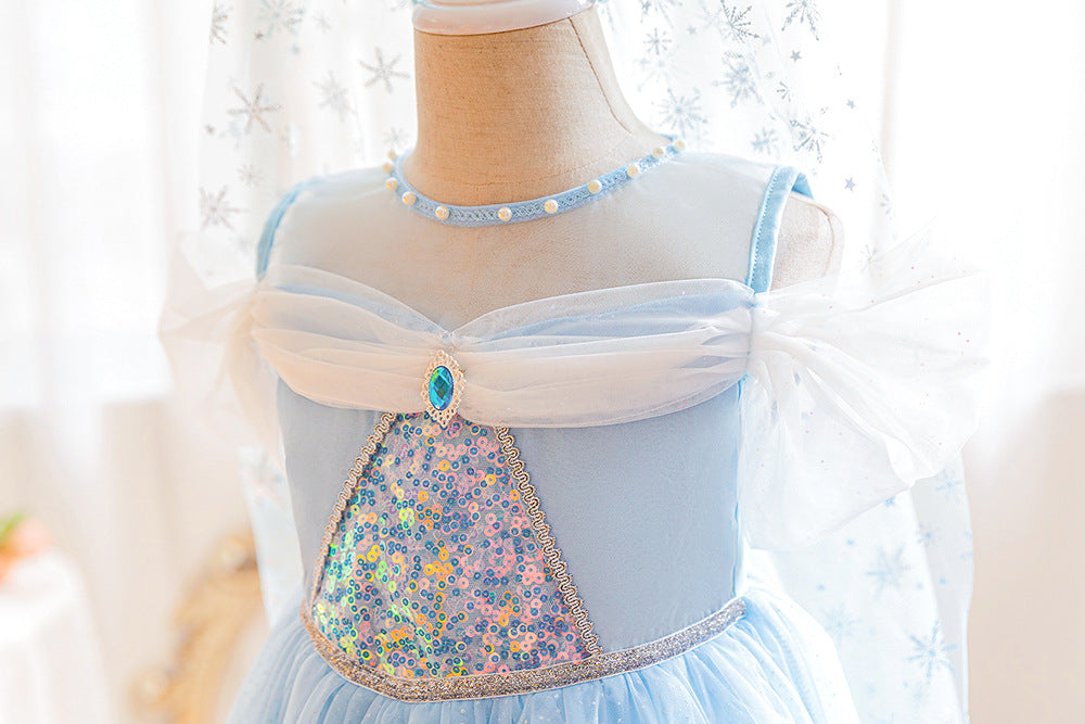 Blue Party Dress with Glitter and Tulle