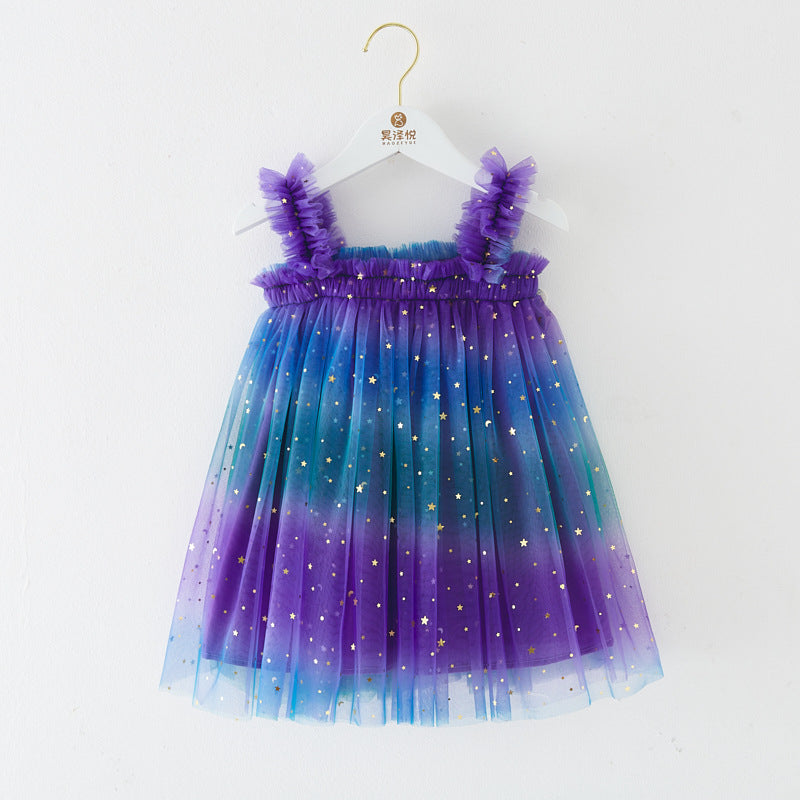 Vestido de tul infantil con estrellas de colores