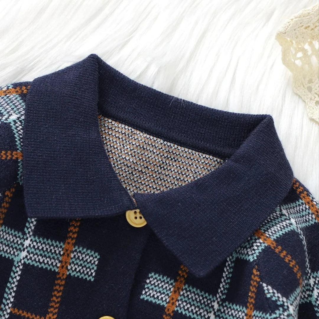 Children's Plaid Jumpsuit with Collar