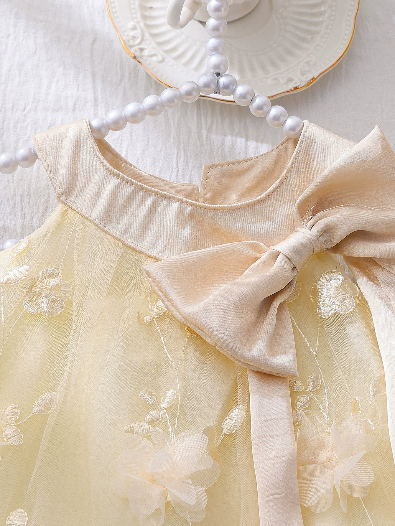 Children's Floral Tulle Dress with Bow