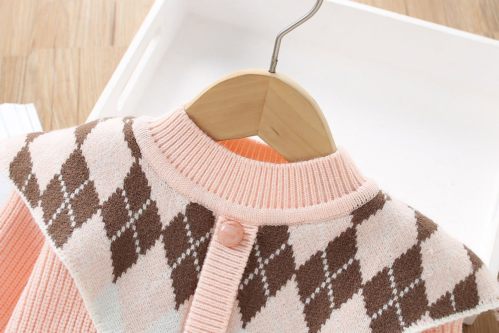 Infant Knit Outfit Set with Checkered Collar