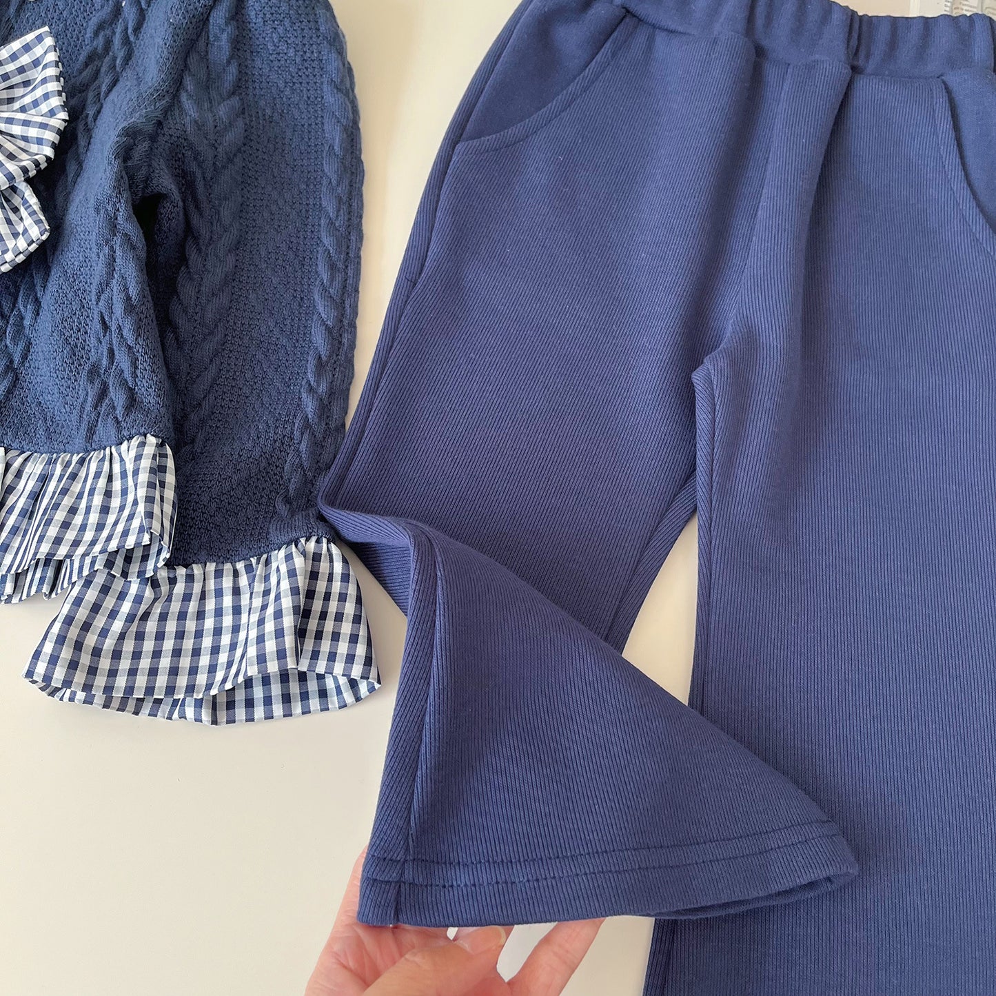 Girls' Checkered Outfit with Bow