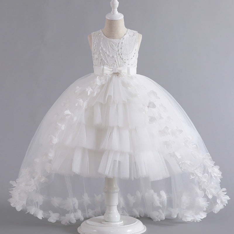 Vestido de fiesta infantil con flores brillantes y lazo