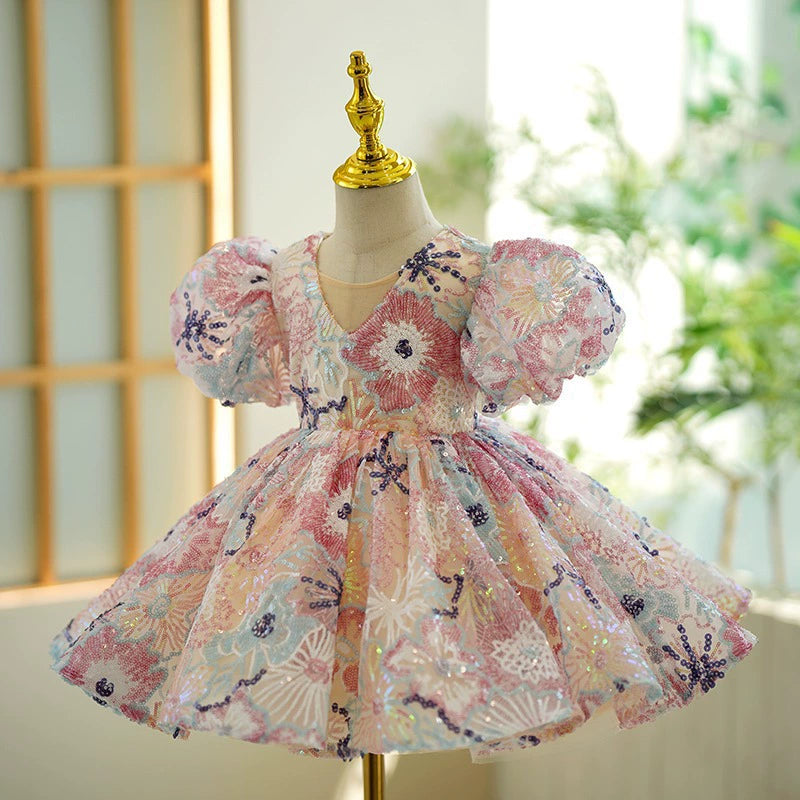 Girls’ Floral Party Dress with Bow