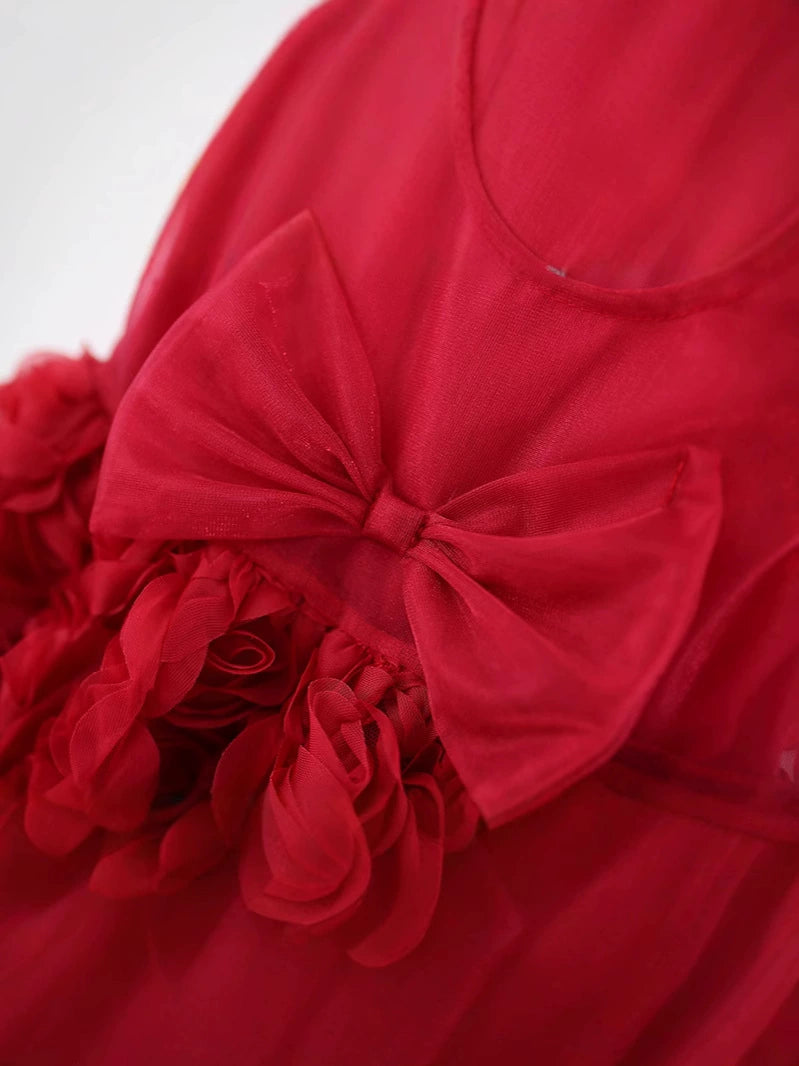 Children's Party Dress with Flowers and Bow