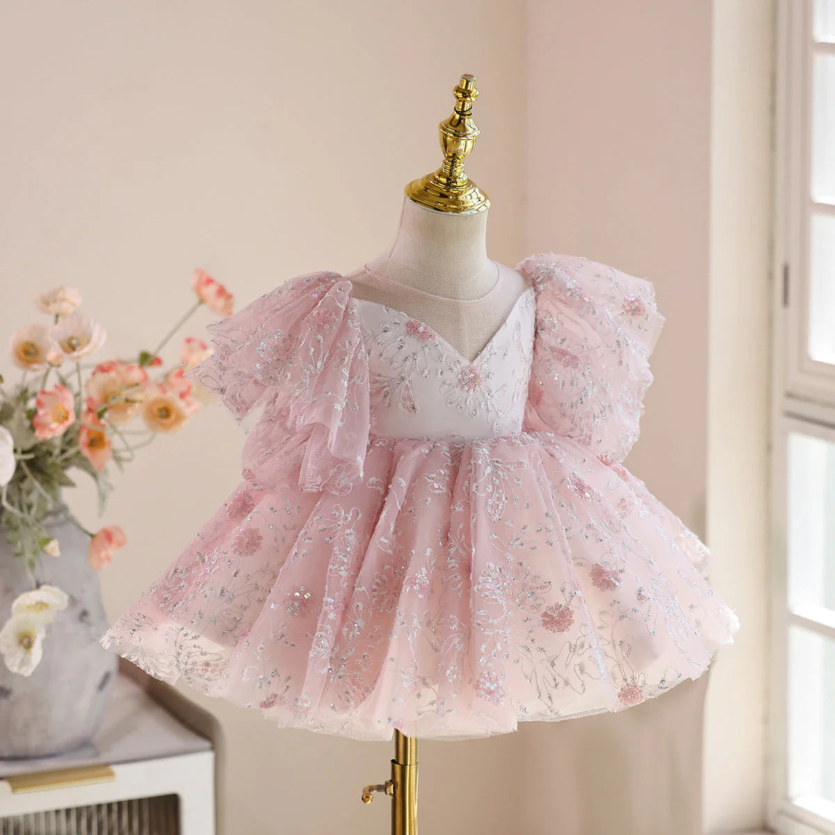 Bouffant Party Dress Flowers and Rhinestones